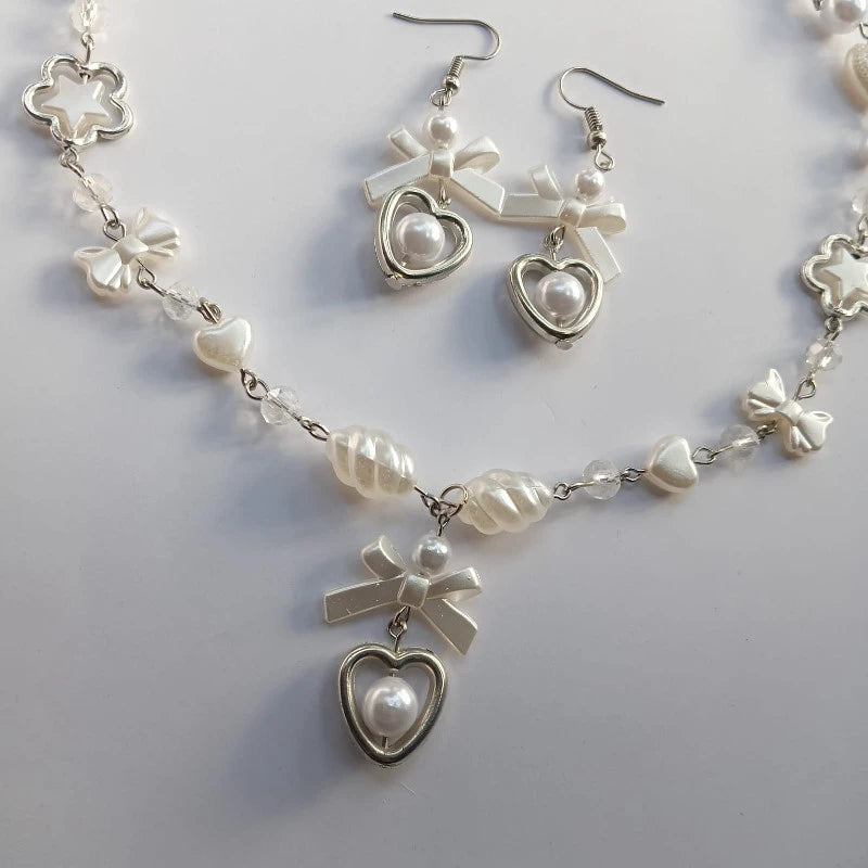 White Necklace Earrings Set