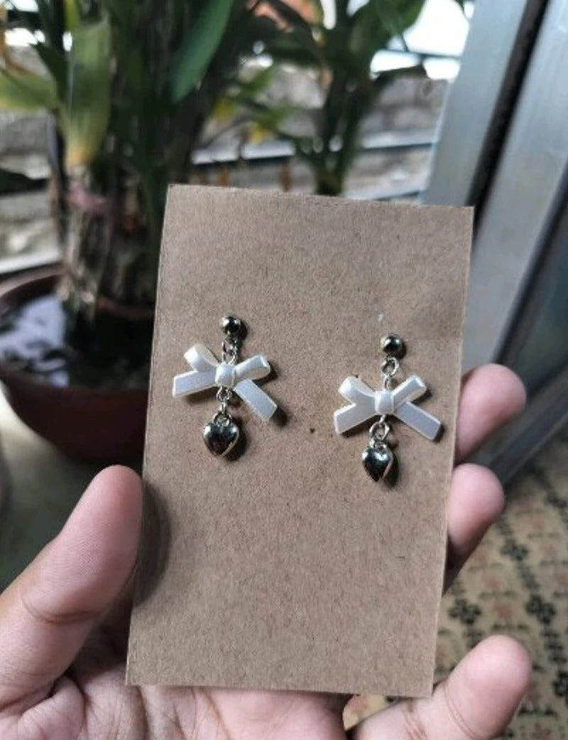 White Bow Earrings