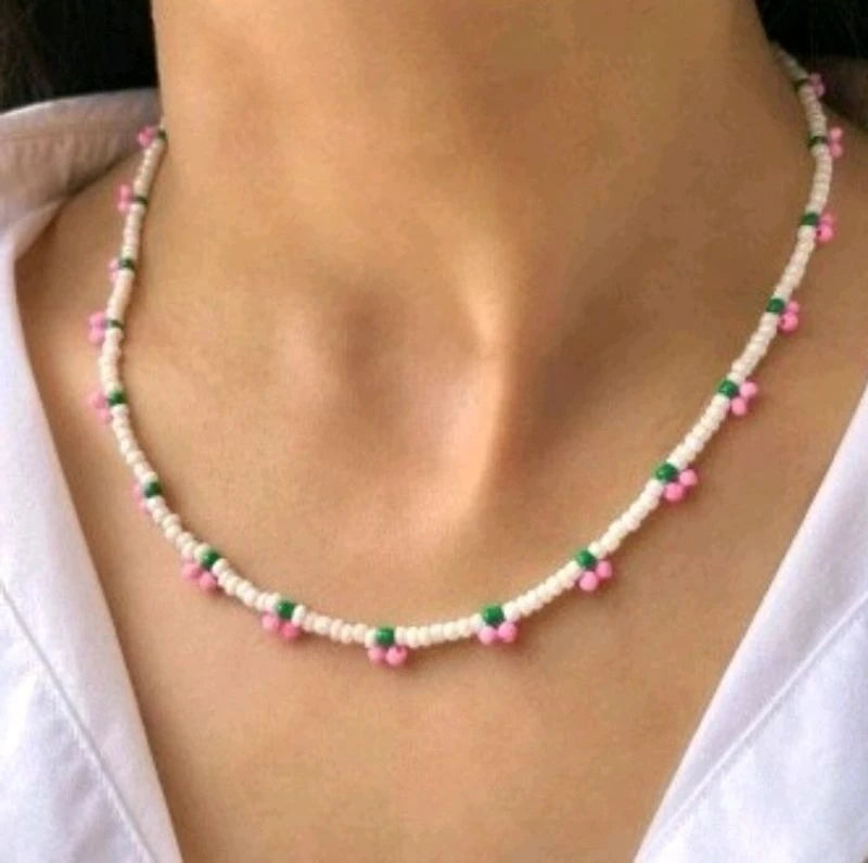 Pink Cherry Beaded Necklace