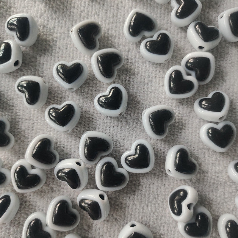 Black and White Heart Beads 6 Pieces