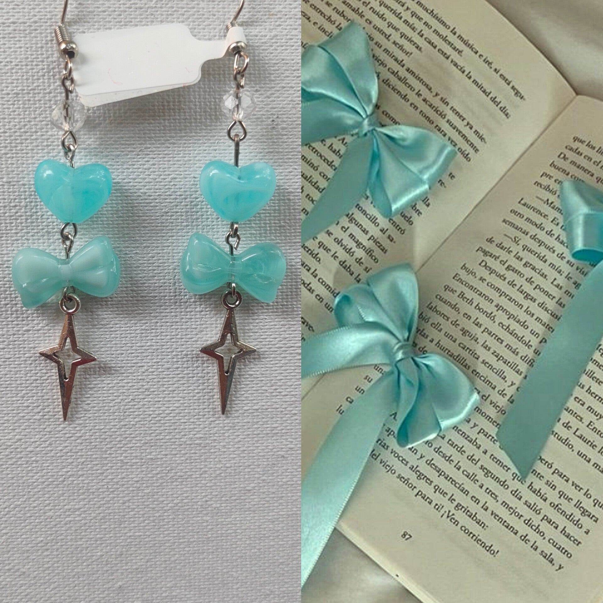 Blue bow earrings