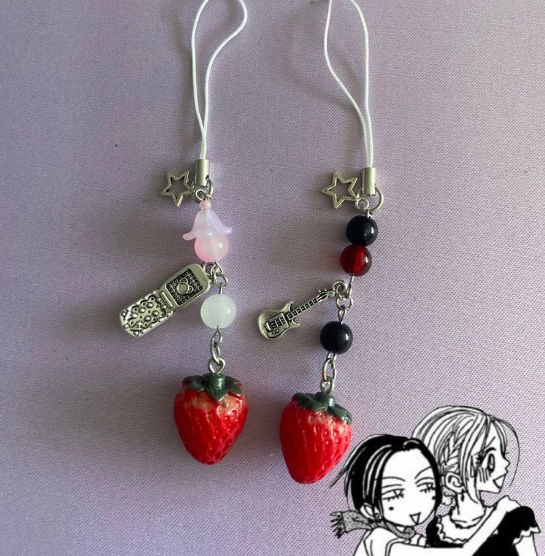 Strawberry phone charm pair