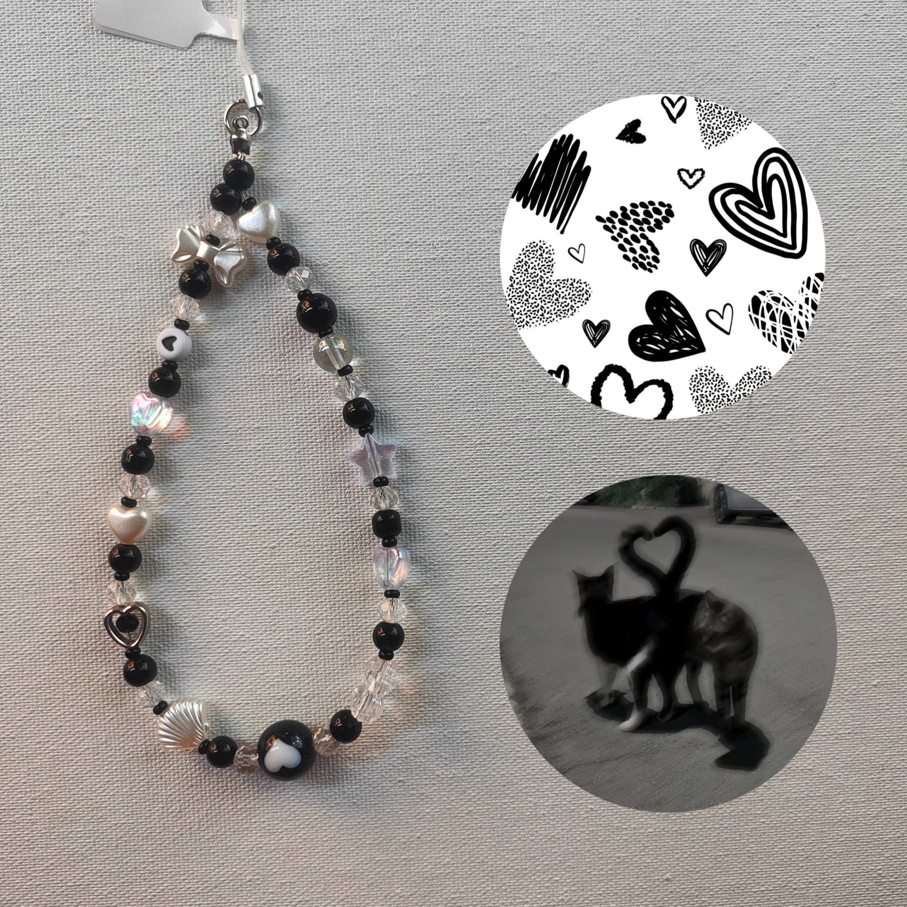 Black white phone charm