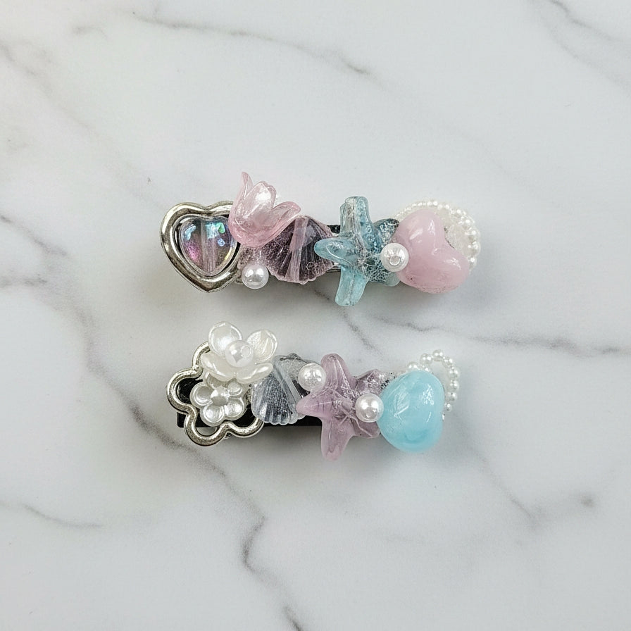 Sea theme hair clip pair