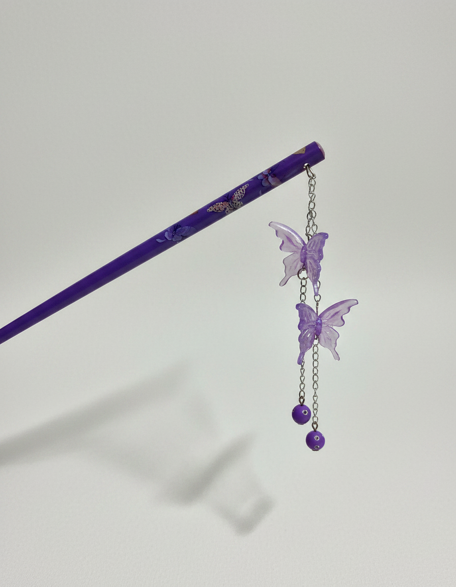 Purple butterfly hairpin